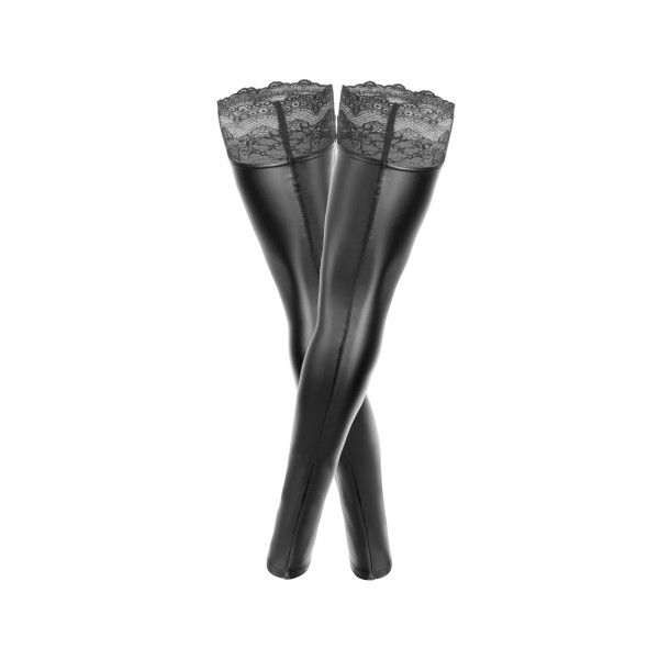Pończochy z wetlooku z koronką XXXXXXL Noir Handmade