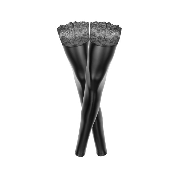 Pończochy z wetlooku z koronką XXXXXL Noir Handmade