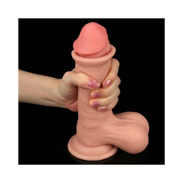 Dildo z przyssawką Sliding Skin Dual Layer 19,5 cm Lovetoy + lubrykant Just Glide 5 x20 ml