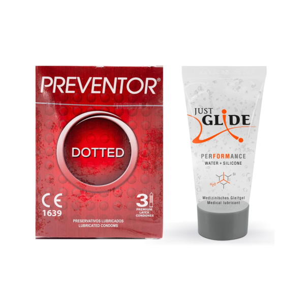 Prezerwatywy Dotted 3szt. Preventor i lubrykant Just Glide Performance 20ml