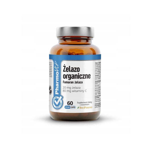 Żelazo organiczne - Fumaran żelaza 20 mg żelaza, 80 mg witaminy C - 60 kapsułek Vcaps®