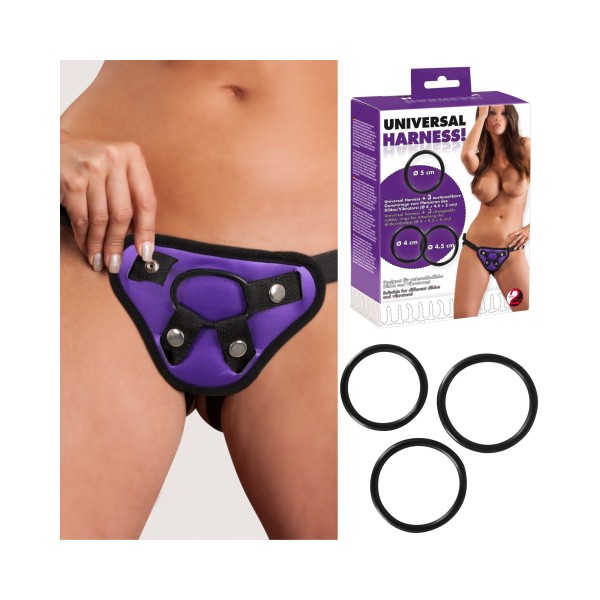 Uprząż z zaciskami do mocowania dildo z 3 ringami