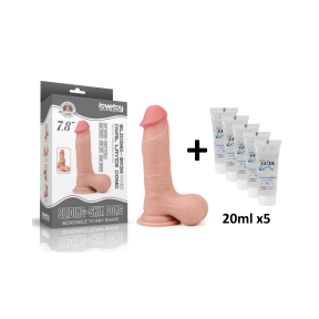 Dildo z przyssawką Sliding Skin Dual Layer 19,5 cm Lovetoy + lubrykant Just Glide 5 x20 ml