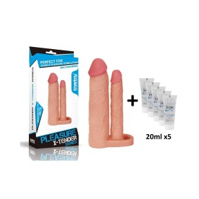Nakładka Pleasure X-Tender Double Lovetoy + lubrykant Just Glide 5 x 20 ml