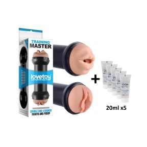 Masturbator LOVETOY Traning Master Double Side Stroker Mouth and Pussy + lubrykant Just Glide 100 ml